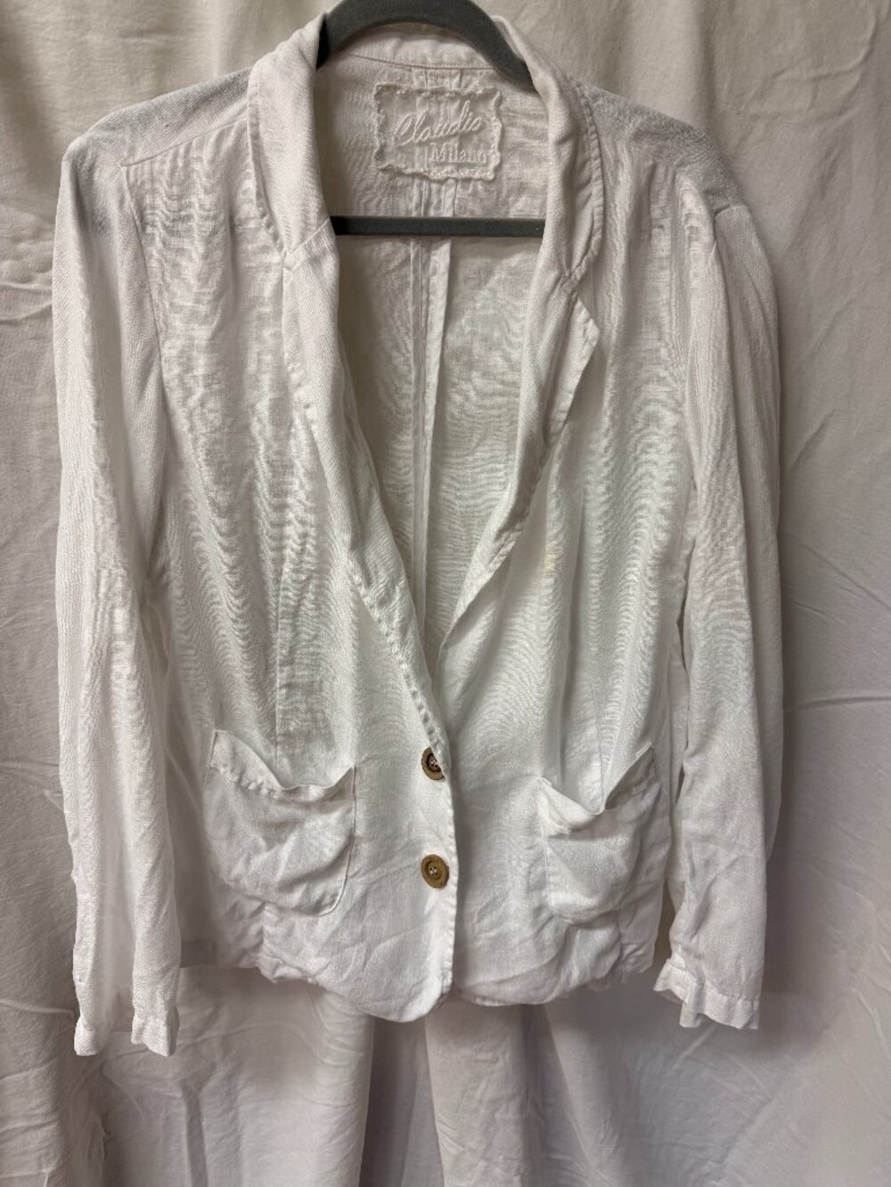 Claudio Milano EUC White linen Blazer XL